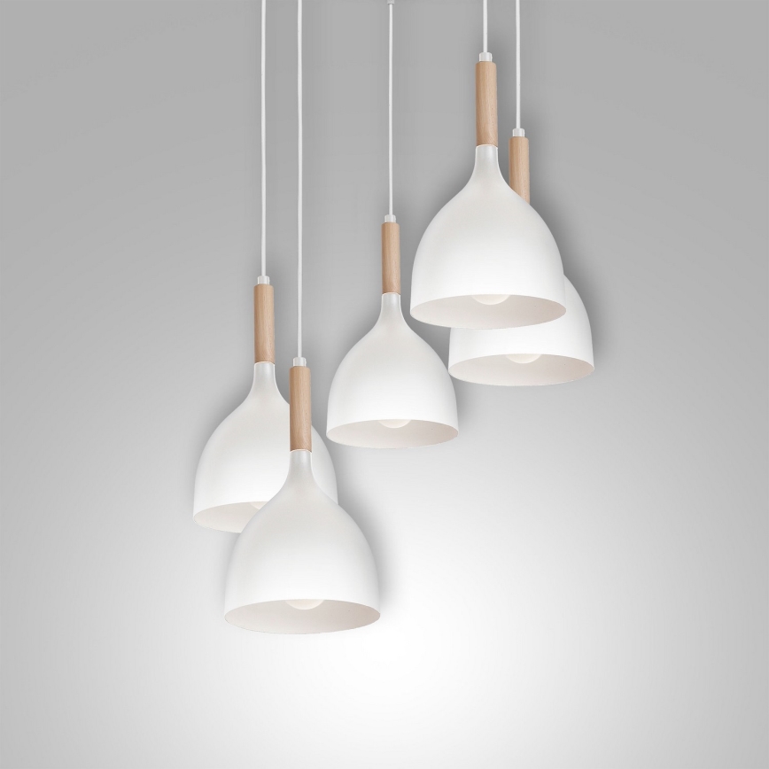 Lestenec na vrvici NOAK WOOD 5xE27/15W/230V bela/bukev