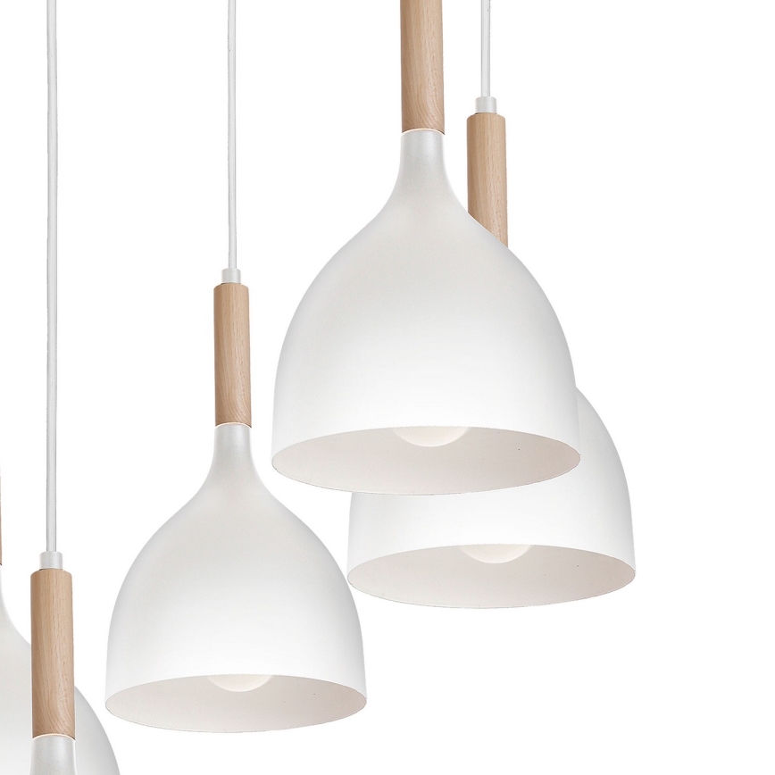 Lestenec na vrvici NOAK WOOD 5xE27/15W/230V bela/bukev