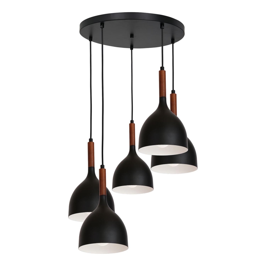 Lestenec na vrvici NOAK WOOD 5xE27/15W/230V črna/bukev