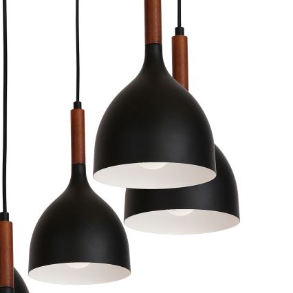 Lestenec na vrvici NOAK WOOD 5xE27/15W/230V črna/bukev