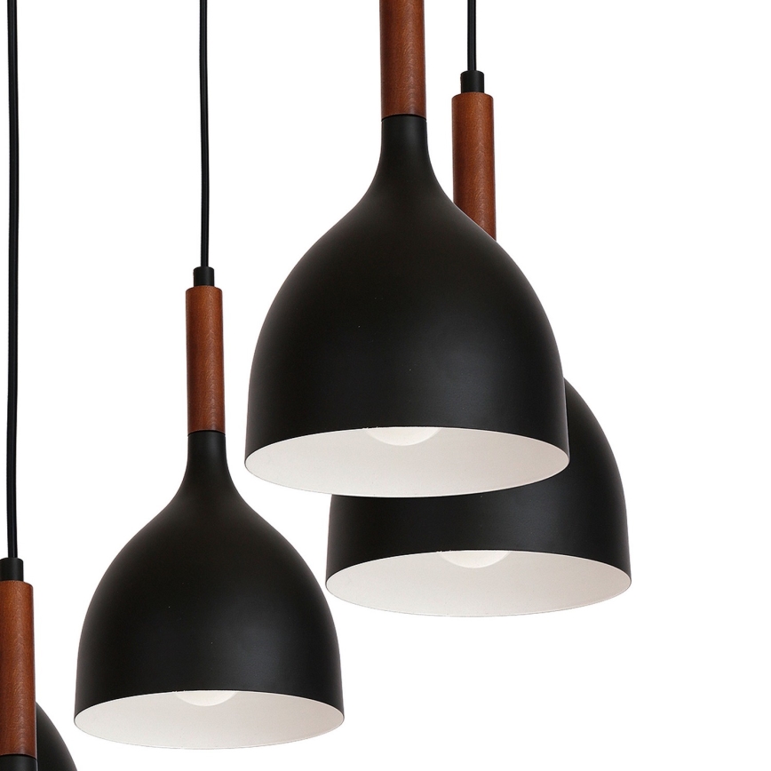 Lestenec na vrvici NOAK WOOD 5xE27/15W/230V črna/bukev
