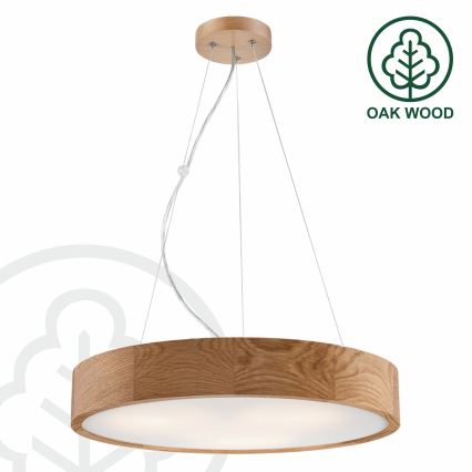 Lestenec na vrvici OAK 3xE27/60W/230V hrast ø 47,5 cm - FSC certifikat