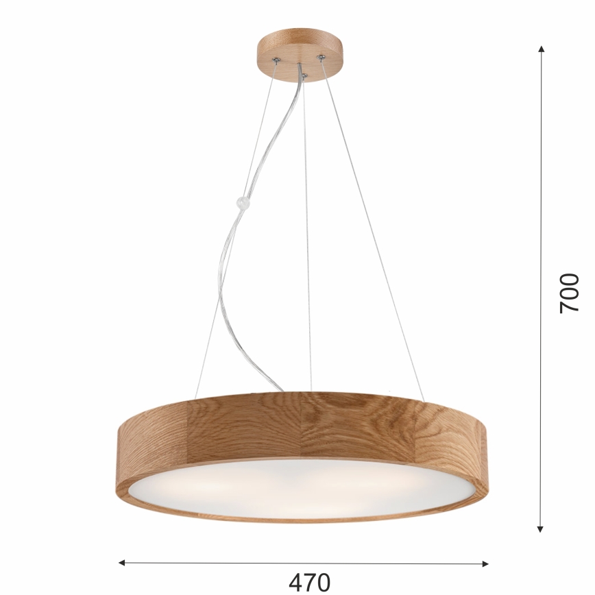 Lestenec na vrvici OAK 3xE27/60W/230V hrast ø 47,5 cm - FSC certifikat