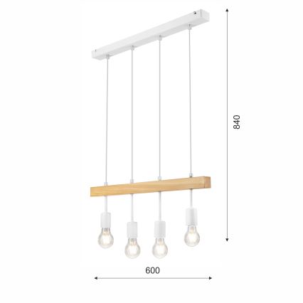 Lestenec na vrvici ORAZIO 4xE27/60W/230V bukev - FSC certifikat