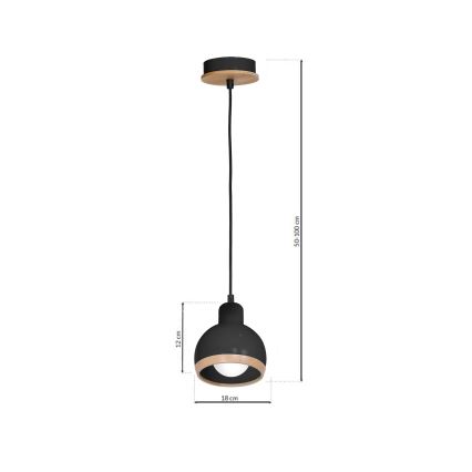 Lestenec na vrvici OVAL 1xE27/60W/230V črn