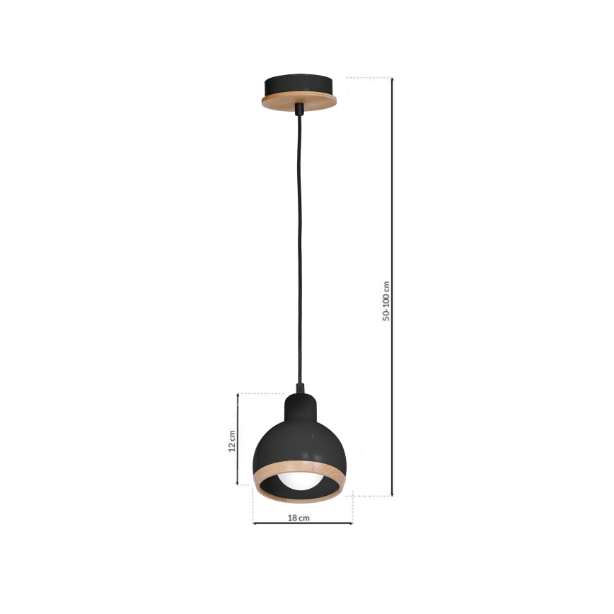 Lestenec na vrvici OVAL 1xE27/60W/230V črn