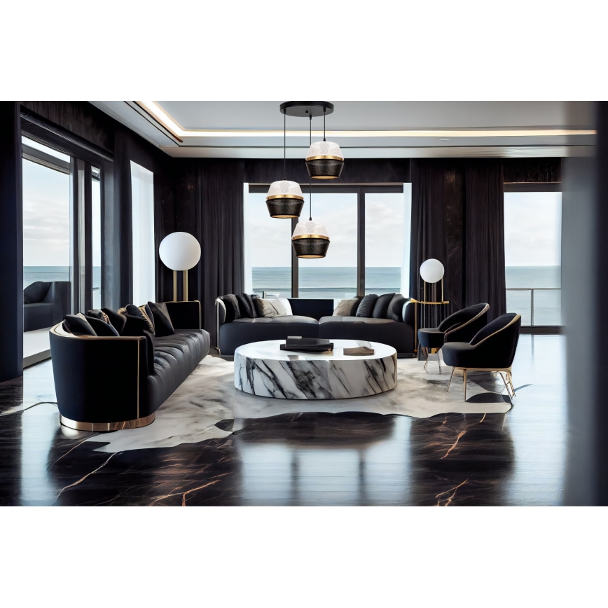 Lestenec na vrvici PARIS 3xE27/60W/230V pr. 45 cm bela/črna/zlata