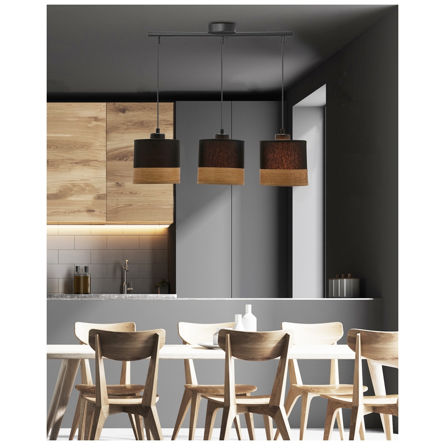 Lestenec na vrvici PORTO 3xE27/60W/230V črna/rjava