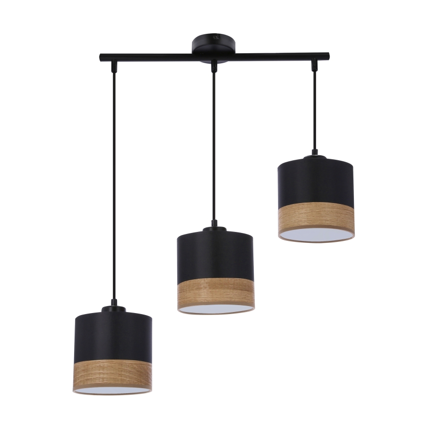 Lestenec na vrvici PORTO 3xE27/60W/230V črna/rjava