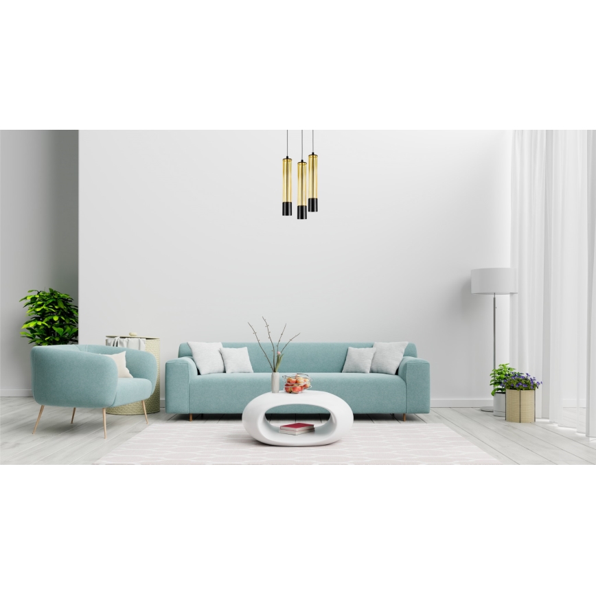 Lestenec na vrvici PRESCOT 3xGU10/40W/230V zlata