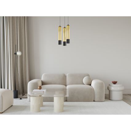 Lestenec na vrvici PRESCOT 3xGU10/40W/230V zlata