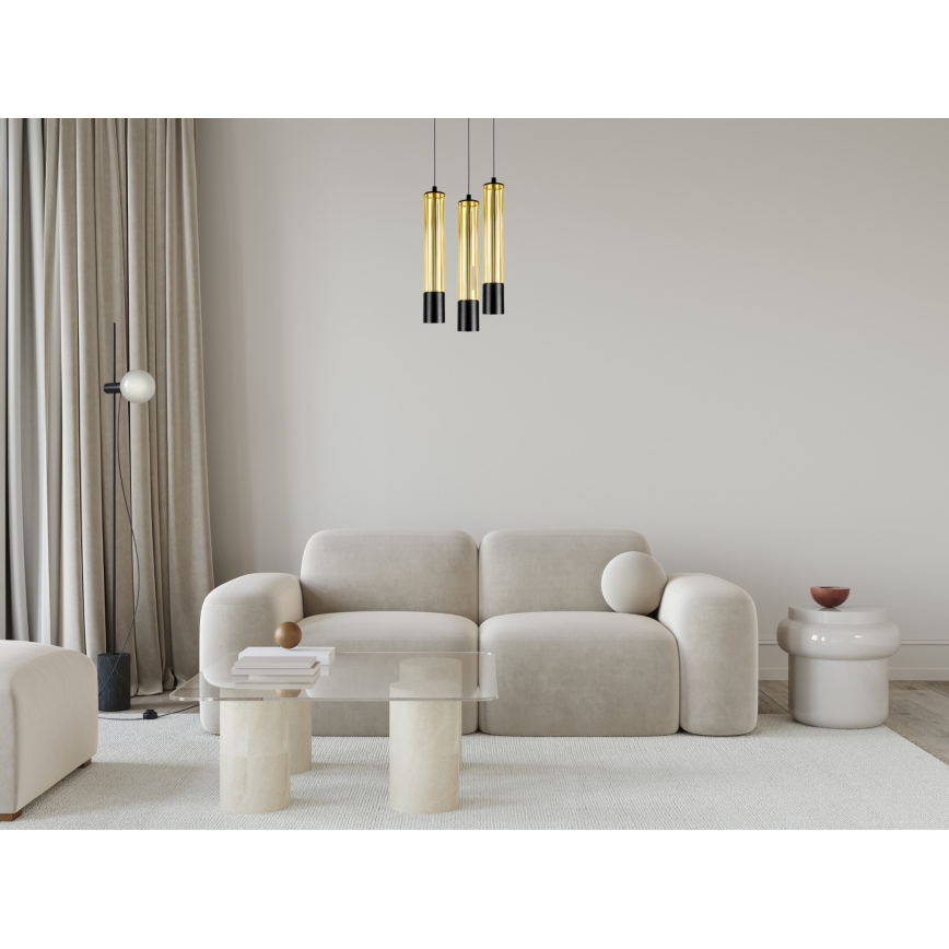 Lestenec na vrvici PRESCOT 3xGU10/40W/230V zlata