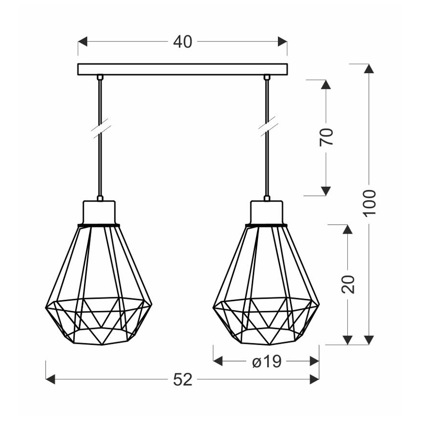Lestenec na vrvici PRIMO 2xE27/60W/230V črna/zlata