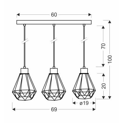 Lestenec na vrvici PRIMO 3xE27/60W/230V črna/zlata