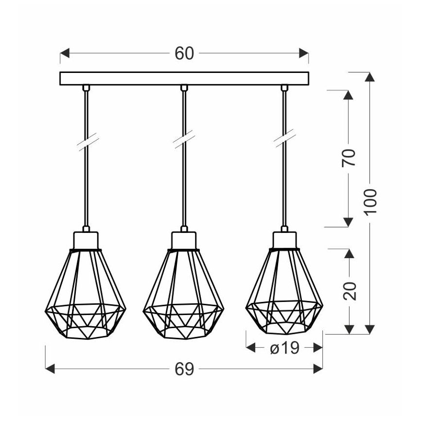 Lestenec na vrvici PRIMO 3xE27/60W/230V črna/zlata