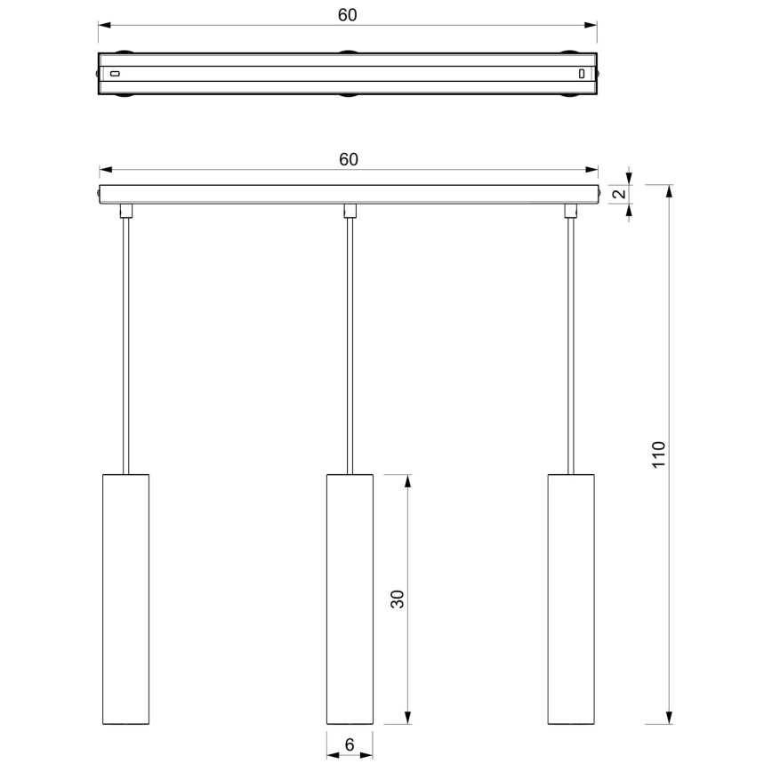 Lestenec na vrvici RAITO 3xGU10/8W/230V medenina