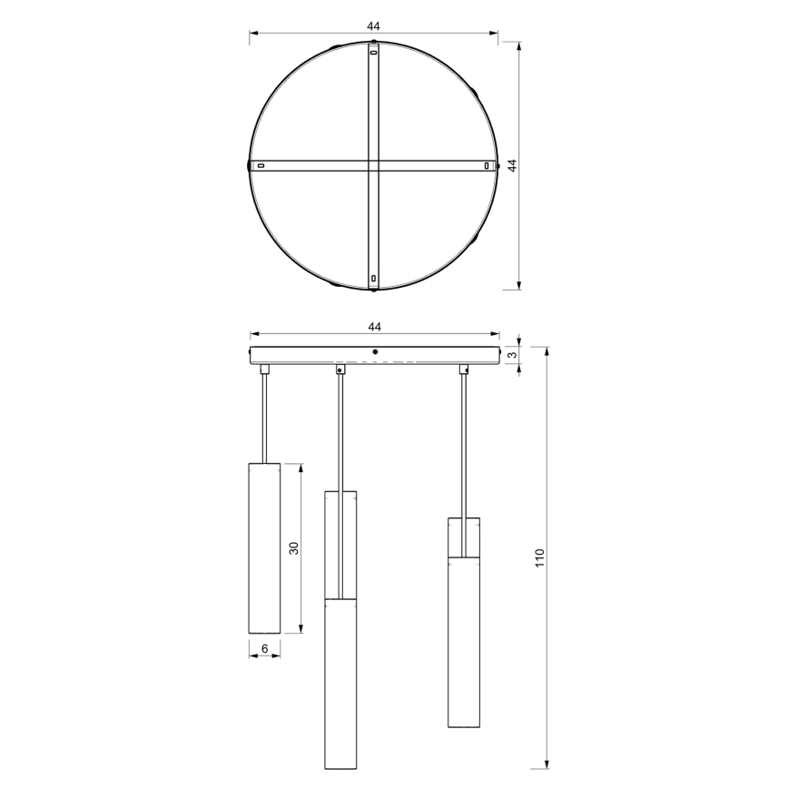 Lestenec na vrvici RAITO 6xGU10/8W/230V medenina