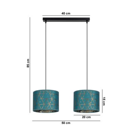 Lestenec na vrvici REZO 2xE27/60W/230V turkizna