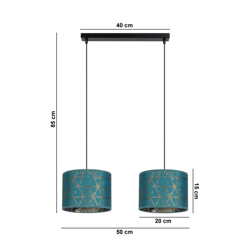 Lestenec na vrvici REZO 2xE27/60W/230V turkizna