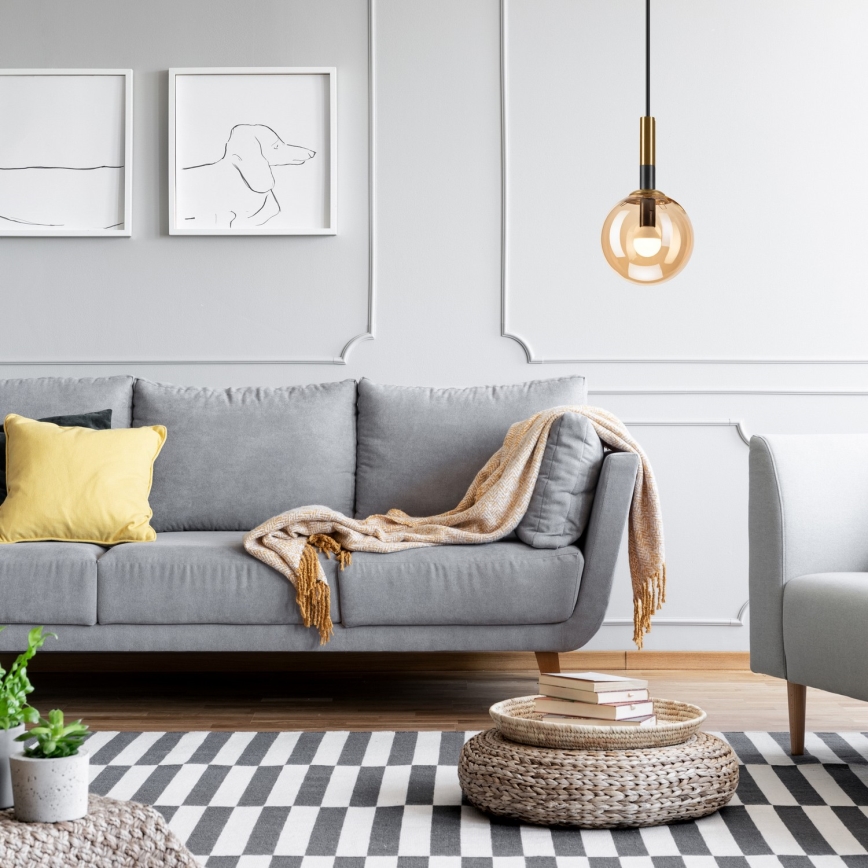 Lestenec na vrvici ROLLO 1xE14/5W/230V zlata/dimna bež