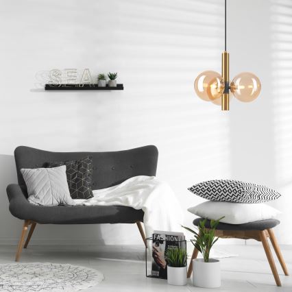 Lestenec na vrvici ROLLO 3xG9/5W/230V zlata/dimna bež