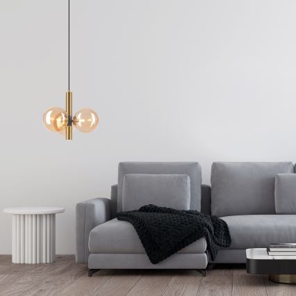 Lestenec na vrvici ROLLO 3xG9/5W/230V zlata/dimna bež