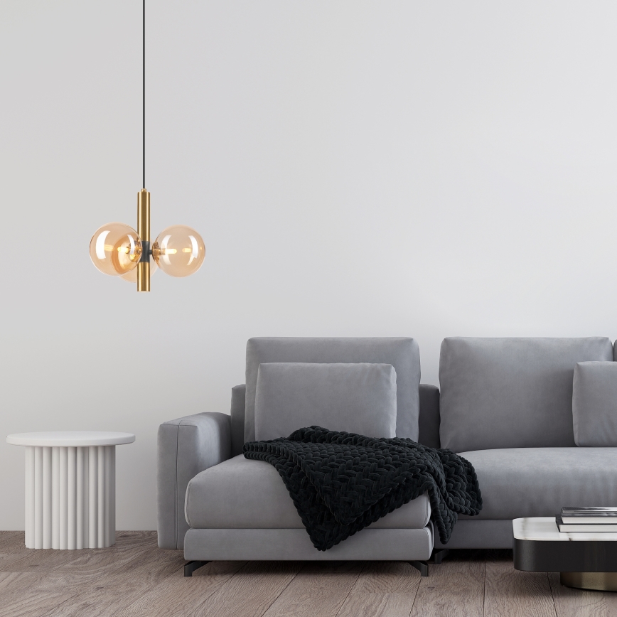 Lestenec na vrvici ROLLO 3xG9/5W/230V zlata/dimna bež