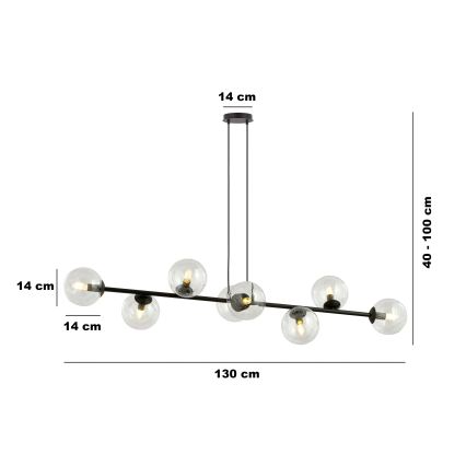 Lestenec na vrvici ROSSI 8xE14/10W/230V črna/prozorna