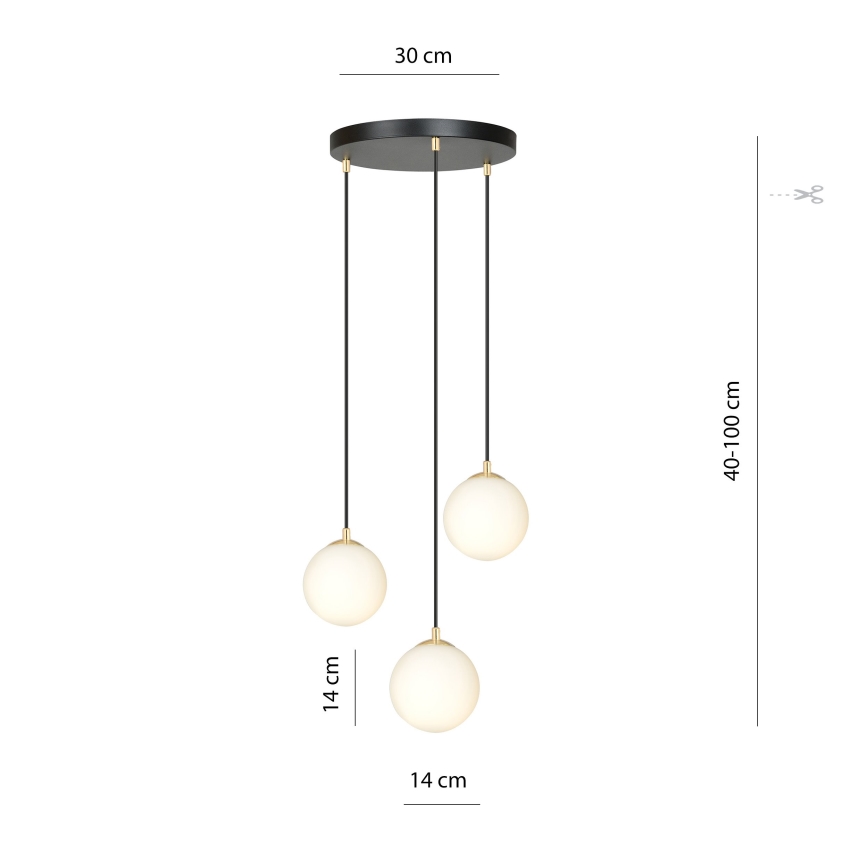 Lestenec na vrvici ROYAL 3xE14/10W/230V pr. 30 cm črna