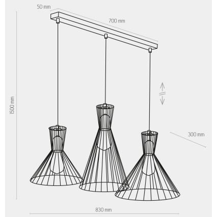 Lestenec na vrvici SAHARA 3xE27/60W/230V