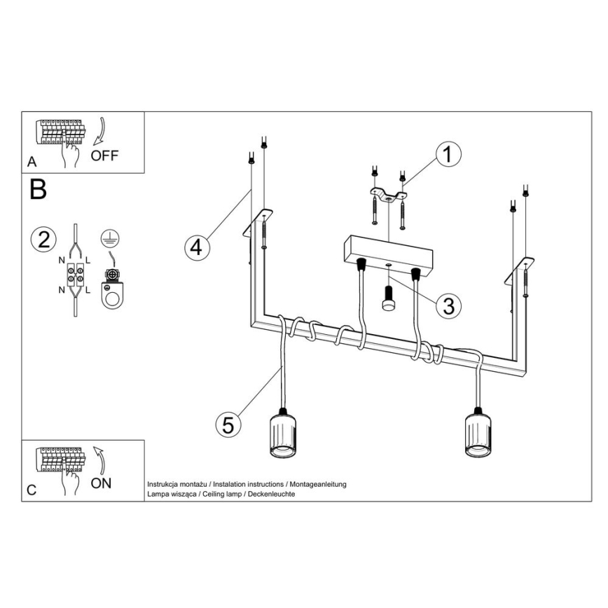 Lestenec na vrvici SALAMANCA 2xE27/60W/230V
