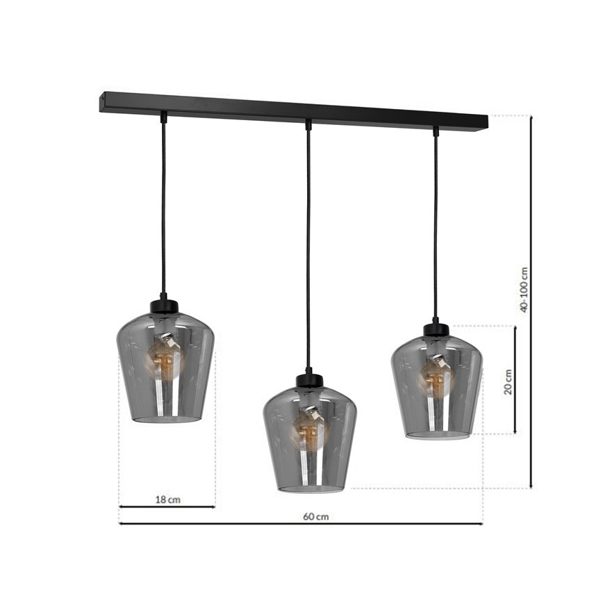 Lestenec na vrvici SANTIAGO 3xE27/60W/230V črn