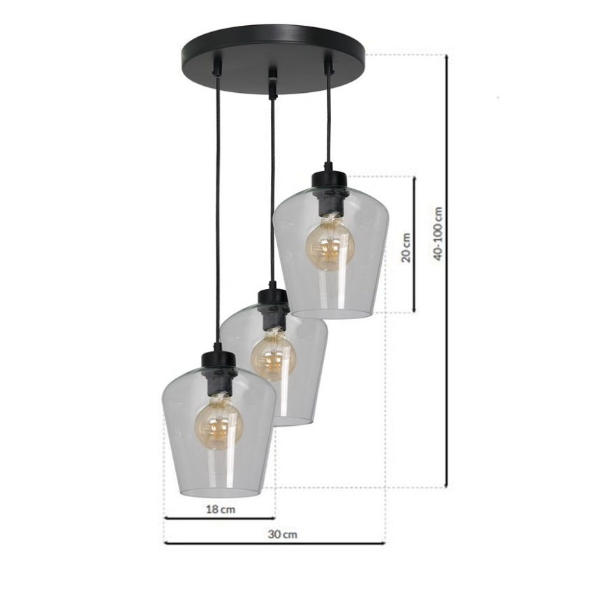 Lestenec na vrvici SANTIAGO 3xE27/60W/230V prozoren