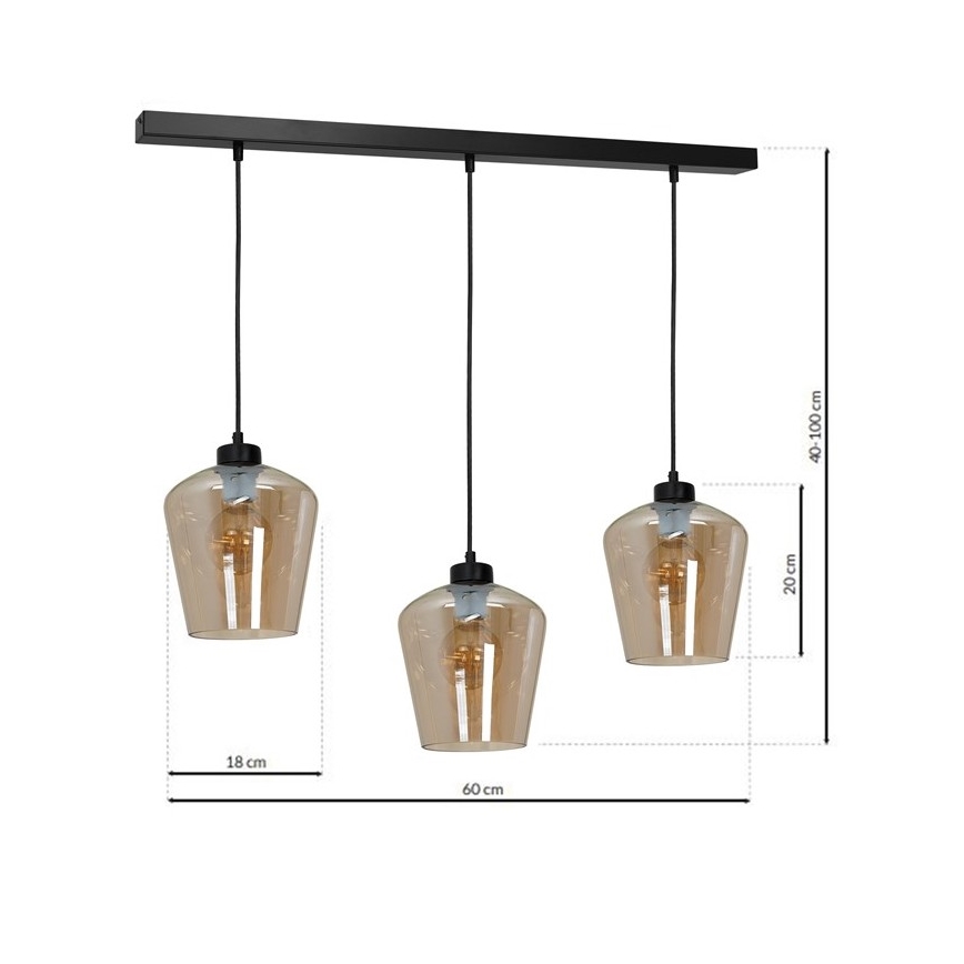 Lestenec na vrvici SANTIAGO 3xE27/60W/230V rjav