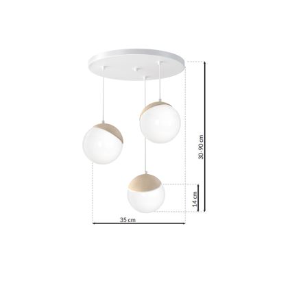Lestenec na vrvici SFERA WOOD 3xE14/40W/230V
