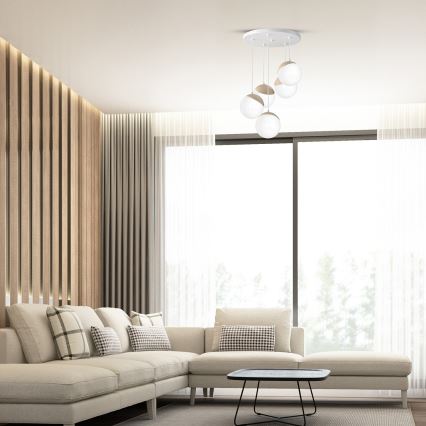 Lestenec na vrvici SFERA WOOD 5xE14/40W/230V