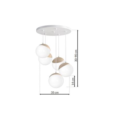 Lestenec na vrvici SFERA WOOD 5xE14/40W/230V