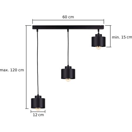 Lestenec na vrvici SIMPLY BLACK 3xE27/60W/230V