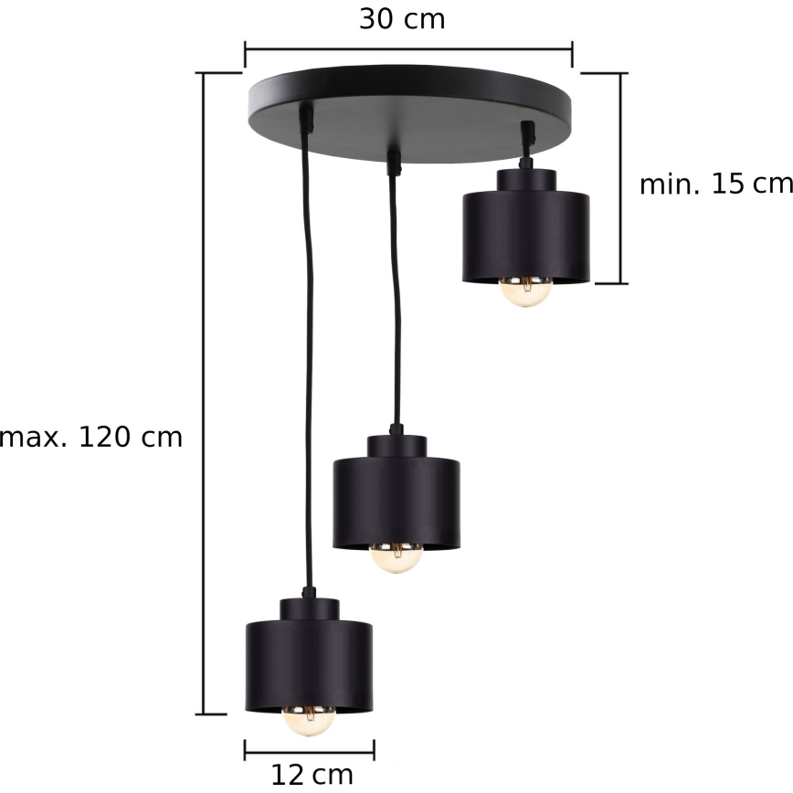 Lestenec na vrvici SIMPLY BLACK 3xE27/60W/230V premer 32 cm