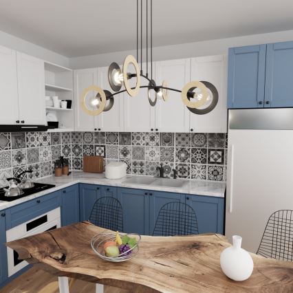 Lestenec na vrvici SKIVA 4xE27/15W/230V črna/bež