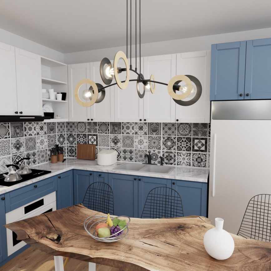 Lestenec na vrvici SKIVA 4xE27/15W/230V črna/bež
