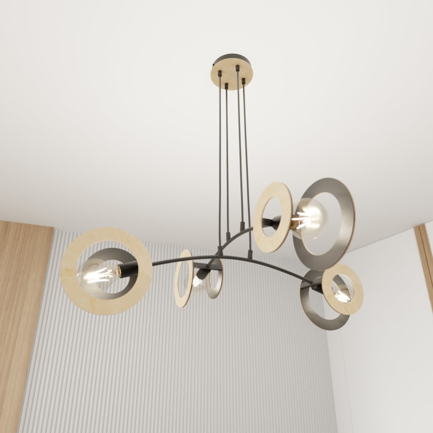 Lestenec na vrvici SKIVA 4xE27/15W/230V črna/bež