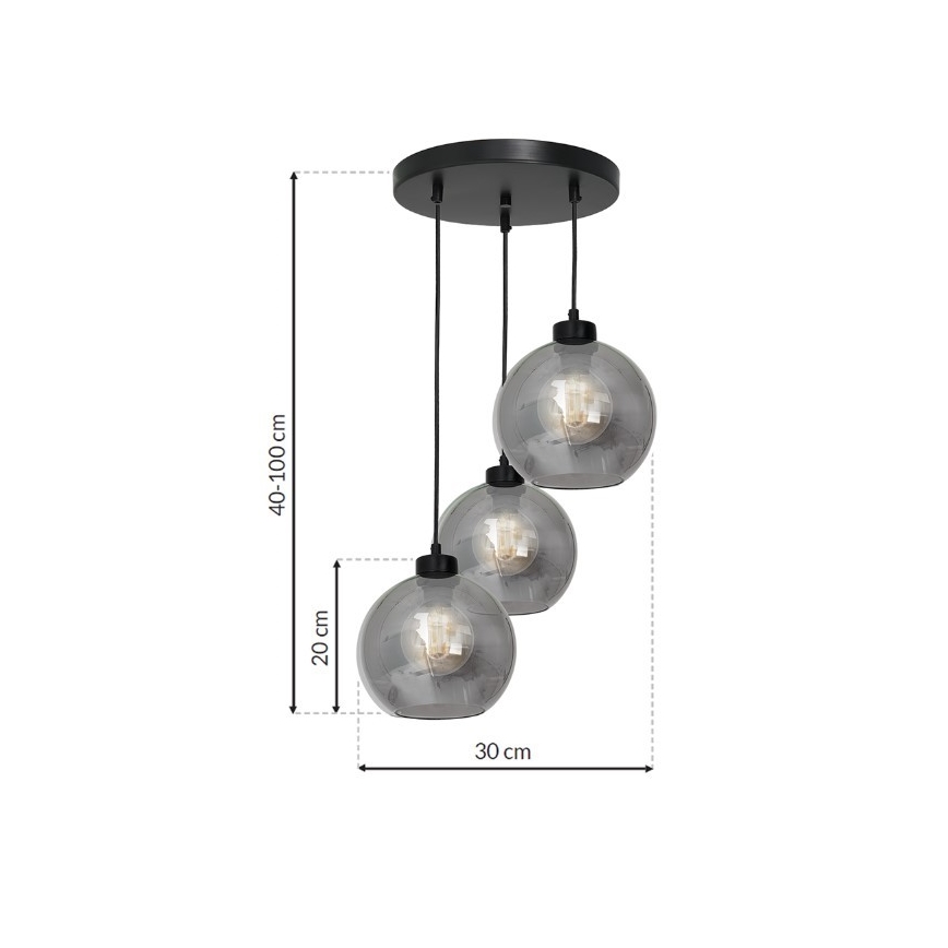 Lestenec na vrvici SOFIA 3xE27/60W/230V črn