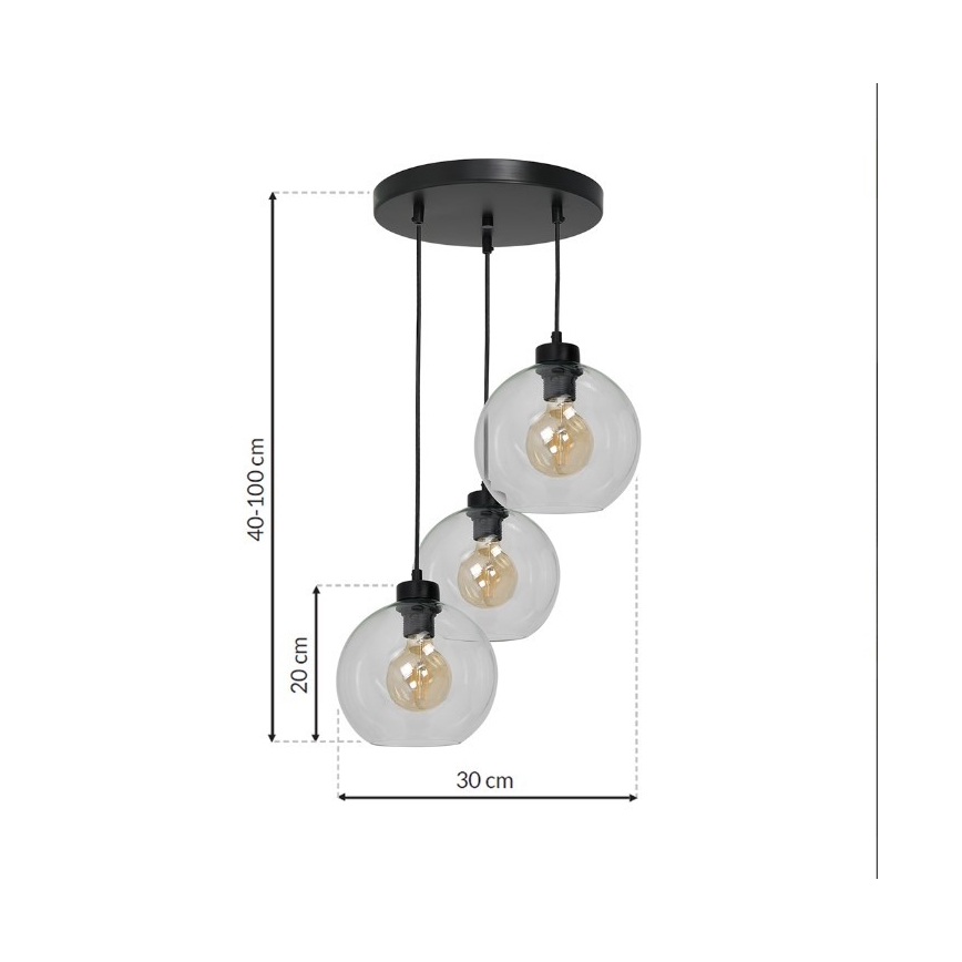Lestenec na vrvici SOFIA 3xE27/60W/230V prozoren