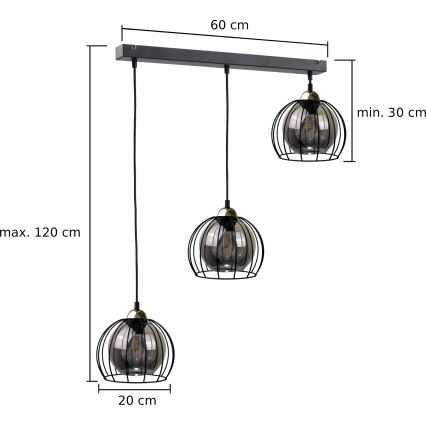 Lestenec na vrvici SOLO BLACK 3xE27/60W/230V black/gold