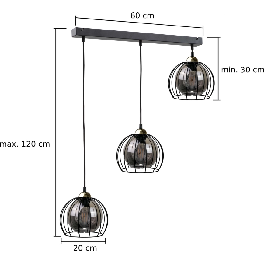 Lestenec na vrvici SOLO BLACK 3xE27/60W/230V black/gold