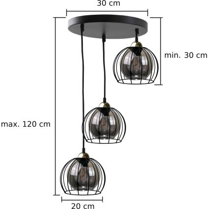 Lestenec na vrvici SOLO BLACK 3xE27/60W/230V črna/zlata