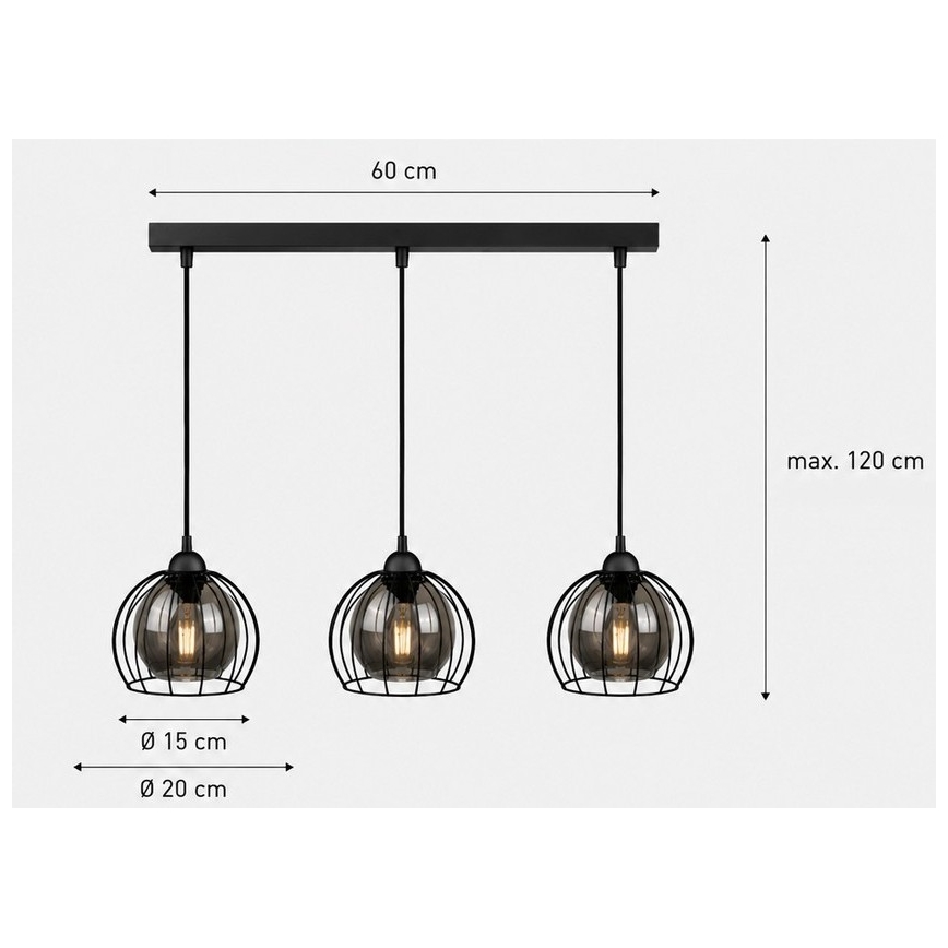 Lestenec na vrvici SOLO BLACK 3xE27/60W/230V
