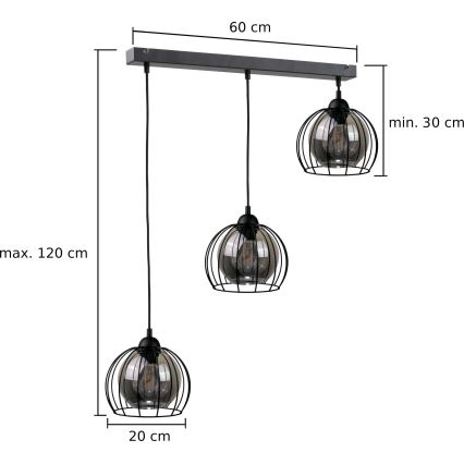 Lestenec na vrvici SOLO BLACK 3xE27/60W/230V