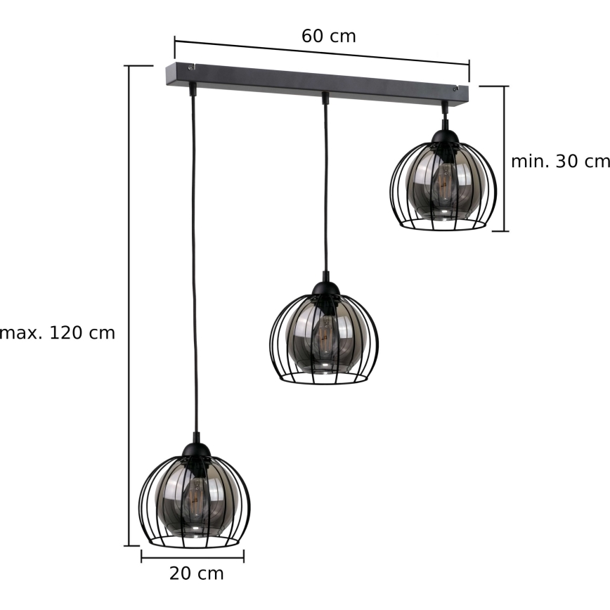 Lestenec na vrvici SOLO BLACK 3xE27/60W/230V